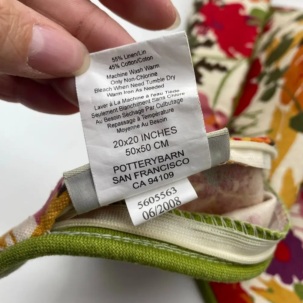 Potterybarn Colorful Floral 20 x 20 Pillow Cover 2008 Linen Cotton Blend